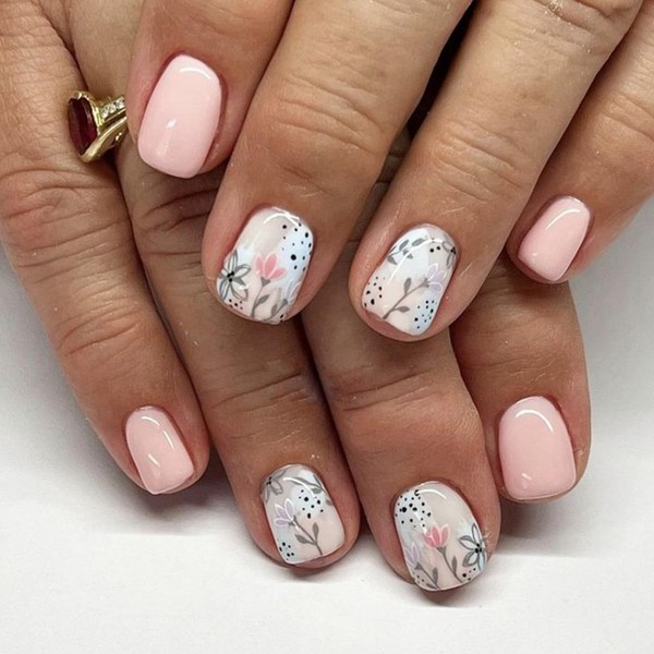 Flower Press on Nails Short Square OFDNE Pink Fake Nails