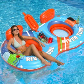 Inflatable River Tube Float, 2 Person Heavy Duty River Pool Floats Adults with 2 Cup Holders Premium Lake Water Tubes for Floating, Outdoor River Raft Sport Fun