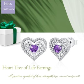 LAVUMO Earrings 925 Silver, Hypoallergenic Tree of Life Heart Earrings Women, 5A Zircon Birthstone Jewellery, Ideal Birthday Gift for Women, Girlfriend, Mum, Valentine's Day, Mother's Day, Christmas,