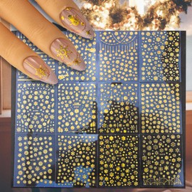 36 Sheets Christmas Snowflake Nail Decals,3D Self-Adhesive Winter Theme Holiday Nail Sticker White Silver Gold Snowflake Nail Art Design Decals DIY Nail Decoration Supplies for Women Girls