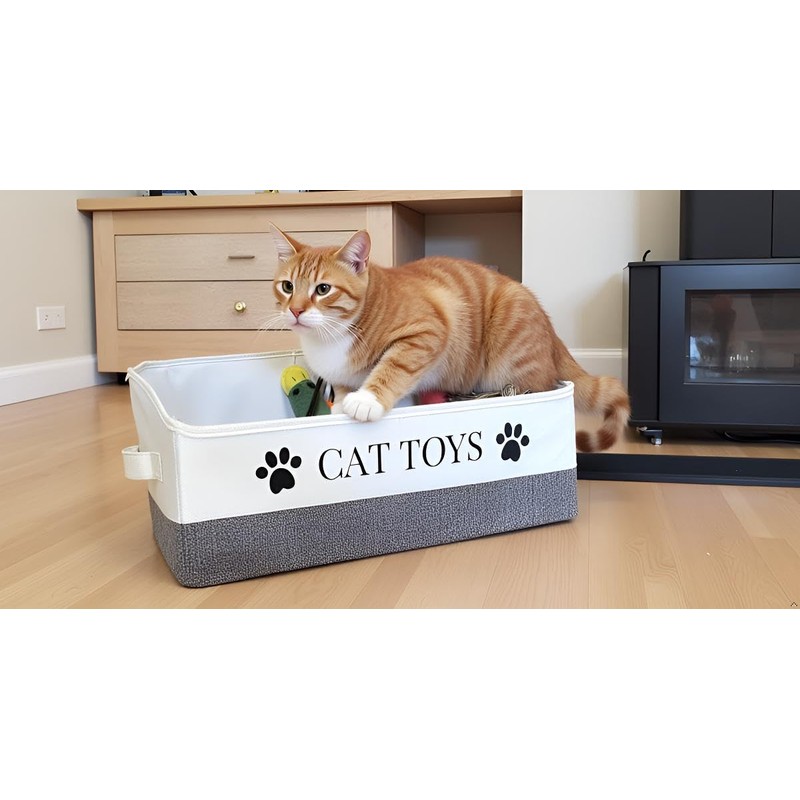 KINTNER DESIGNS Large Cat Toy Storage Bin Sturdy and Foldable