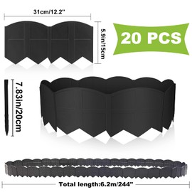 Vashly 20Ft Garden Edging 5.9 in Tall Landscape Edging 20 Pcs Garden Border Edging Plastic Flower Bed Edging Borders Lawn Edging with 20 Pcs Garden Stakes, Black