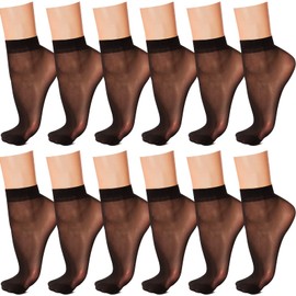 Syhood 12 Pairs Women Ankle High Sheer Socks Soft Silky Short Nylon Socks for Summer Gifts(Black)