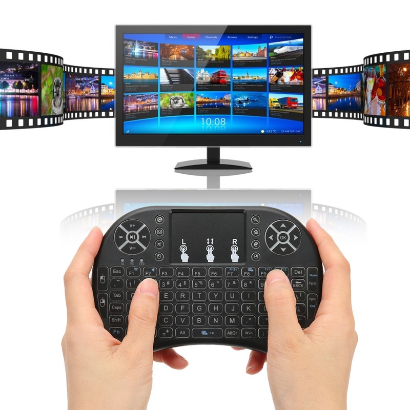 Mini Wireless Keyboard Remote 2.4G USB QWERTY DPI Adjustable for