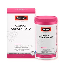 Swisse Omega 3 Concentrato 60 capsule molli 1800 mg di Olio di Pesce,648mg EPA e 432mg DHA per porzione, Certificato 5* IFOS, Capsule inodore rivestite alla vaniglia