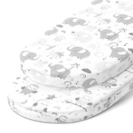 Bassinet Sheets for Dream on Me Karley and Lacy Portable Oval Bassinet – Snuggly Soft 100% Jersey Cotton Fitted Sheets – 2 Pack – Grey