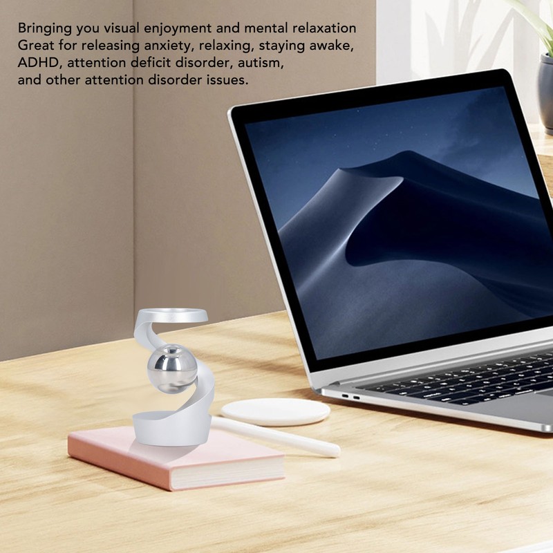 Desktop Suspended Gyroscope Reduce Anxiety Silver Bead Aluminium Alloy Rotating