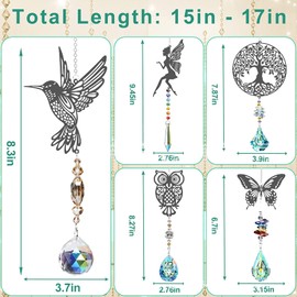 Sun Catcher Crystal Wind Chime, Tree Owls Hummingbird Butterfly Fairy Crystal Pendant Decoration, Crystals Decorative Pendant, Sun Catcher Hanging Window, Window Decoration Hanging for Garden, Outdoor