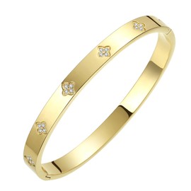BOLAGTIER Gold Bangle Bracelets for Women Four Leaf Clover Lucky Love Cubic Zirconia Bracelet (Clover Gold-Medium)
