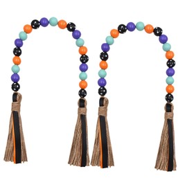 FUNOMOCYA 2pcs Wood Bead Garland with Tassels Decor Tiered Tray Wall Hanging Ornament for Festive Atmosphere and Living Decoration