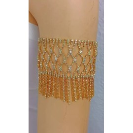 Unbranded Women Gold Metal Chain Tassel Upper Arm Bracelet Elastic Band Silver Bling Beads