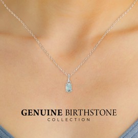 Tocara March Aquamarine Birthstone Necklace for Women, 925 Sterling Silver Genuine Gemstone Quality Pendant, Dainty Jewelry Gift for Mom & Daughter