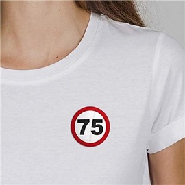 Hellweg Druckerei Button Badge Attention 75 Seventy Five Birthday Celebration Badge Gift Idea Badge Pin, Metal