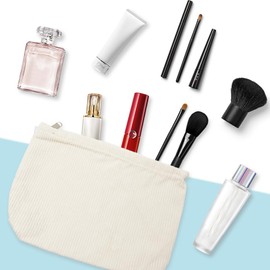 Neikafan Pack of 3 Cosmetic Bag Cord Cosmetic Bag Fabric Cosmetic Bag with Zip Make Up Bag Makeup Organiser for Girls Women Milk White, Khaki, Green (25 x 18 x 5 cm), Milk white, khaki, green