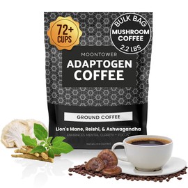 Moontower Adaptogen Coffee - Mushroom Coffee with Ashwagandha, Lions Mane, & Reishi, Organic Mushrooms Blend, Medium Roast Ground Coffee Beans - Organic Blend, For Focus & Clarity (35 oz)