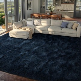 8x10 Area Rugs for Living Room Fluffy Blue,1.7'' Thick Plush Soft Navy Blue Shag Carpet for Living Room Boys Book Room Nursery Kids Playroom Dorm Decor