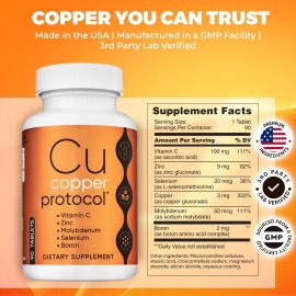 Copper Protocol Suplementos de Cobre para Mujeres y Hombres 90 Cápsulas Aumenta la Energía...