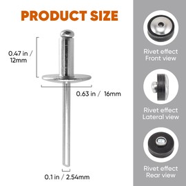 ALLCLEAN (110 pcs) 3/16 * 1/2" Large Flange Open End Aluminum Blind Rivets,4.8 * 12 Pop Blind Rivet
