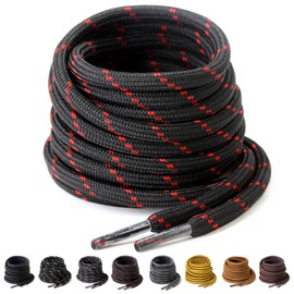 PTERYBIRD Black Red Heavy Duty Boot Laces,2 Pairs 3/16" Thick Strong Round Replacement Shoelaces for Work,& Hiking Boots,Durable Shoe Strings,36" (90cm)