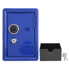 Kid's Coin Bank Locker Safe, Small Safe Storage Box with Single Digit Combination Lock and Key, Mini Locker Piggy Bank with Pullable Change Storage Box for Kids Birthday Gift, 7.1x4.7x3.9 Inch(Blue)