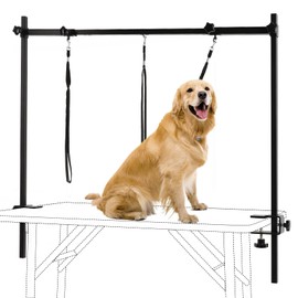 KELIXU Dog Grooming Arm with Clamps - H Shape, Pet Grooming Table Arm with 3 Loop Noose, Pet Grooming Supplies for Large/Medium/Small Pets, 32" Height Adjustable and 34" - 50" Width Adjustable, Black