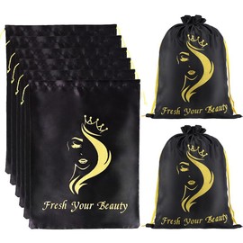 Silk Satin Bags Hair Packaging Bags For  Soft Silk Satin Pouches with Drawstring Wigs Bags Hair Tools Storage Bags for Home and Salon Use (6 PCS Black) - Color: Black, Size: 6PCS