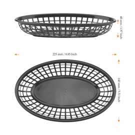 MUKCHAP 40 PCS Black Plastic Fast Food Basket, 23 x 14 x 4cm Oval Fast Food Baskets, Plastic Food Serving Baskets for Chip Sandwiches Burgers
