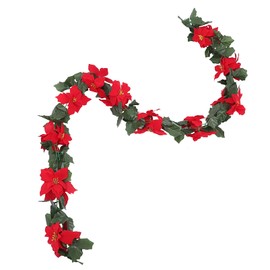 VOSAREA Christmas Poinsettia Garland 5.6 FT Artificial Poinsettia Flower Garland with Holly Leaves Poinsettia Ornaments Fireplace Mantle Decor for Xmas Silk Christmas Hanging Vine Outdoor Garland