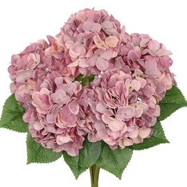 Hollyone Flores Artificiales de Hortensia Rosa Púrpura Grandes Hortensias Artificiales de Seda para Decoración del Hogar Flores para Bodas Artificiales Ramos de Flores para Falsos Centros de Mesa de