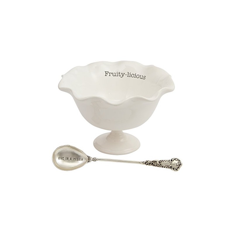 Mud Pie Vintage Inspired Fruit Pedestal Bowl Set, White
