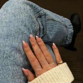 Uñas francesas cortas almendradas, rosa claro con base nude natural, uñas postizas rosa pastel con pegamento, reutilizables, ideales para bodas, 30 un
