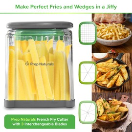 PrepNaturals - Cortador de patatas fritas 3 en 1 - Cortador de patatas fritas - Cortador de patatas fritas - Cortador de patatas fritas - Cortador de verduras - Picador de alimentos manual - Cortador