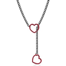 Heart Slip Chain Necklace Punk Cuban Slip Chain Choker Adjustable Lariat Necklace Long Y-Necklace Gifts for Women