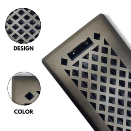 Sierra Grates 4" x 14" Lattice Design Steel Floor Register in Metallic Bronze Finish with mounting Clips- for Floor or Side Wall- Decorative Air Vent Covers- Floor Register 4” x 14”