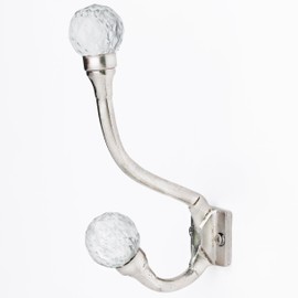 Indian Shelf Pack of 6 Heavy Duty Double Prong Crystal Decorative Coat Hooks Unique Clear Coat Rack Wall Mount Glass Wall Hooks for Hanging Towel Holder Backpack Purse Hanger- Style 21