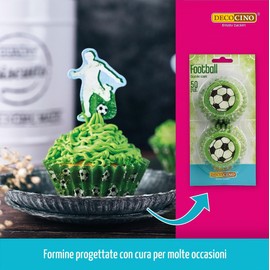 DECOCINO Pirottini per muffin a calcio, 50 pezzi, decorazione per muffin e cupcake, per calcio, per cupcake, decorazione di compleanno