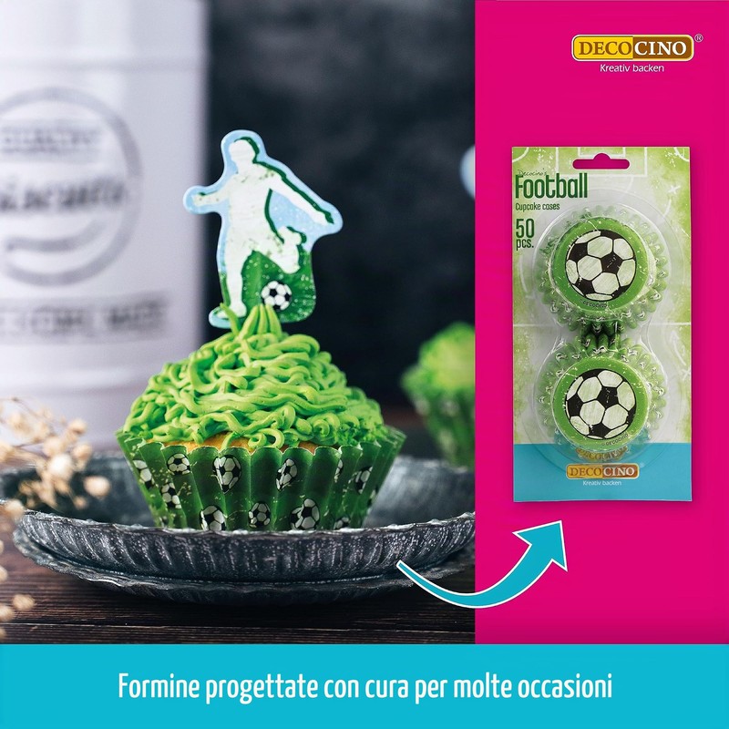 DECOCINO Pirottini per muffin a calcio, 50 pezzi, decorazione per