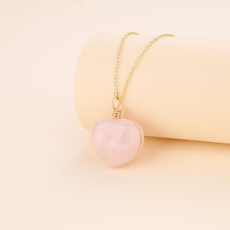 COAI Women's Gemstone Heart Pendant, Copper Rose Quartz copper, Quartz
