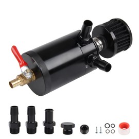 Universal 150ml Car Oil Catch Can Kit Reservoir Tank, Compact Baffled 2-Port Oil Separator 2 Adaptors with Breather Filter, Black
