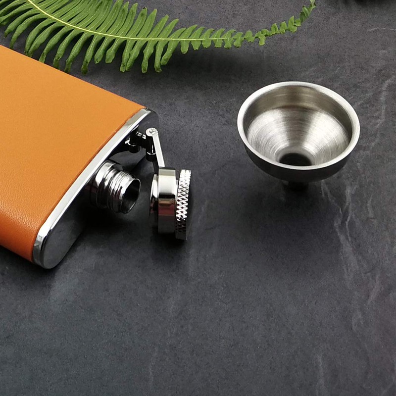 iSavage 3oz Orange Leather Wrapped Hip Flask with a Funnel