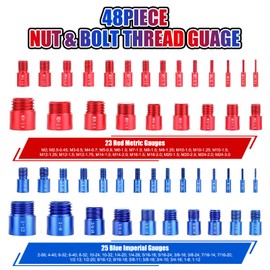 EAWONGEE Nut and Bolt Thread Checker Nut and Bolt Size Gauge- 23 Inch & 25 Metric New Individually Assembled Thread Gauge Suitable for Detecting Fixed Bolts or Threaded Holes,Red & Blue