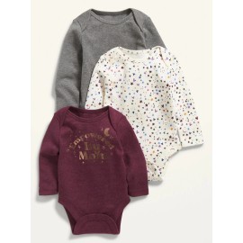 Old Navy 3PK Old Navy Baby Grow-With-Me Long-Sleeve Bodysuit 0-3 3-6 6-12 Gray Burgundy
