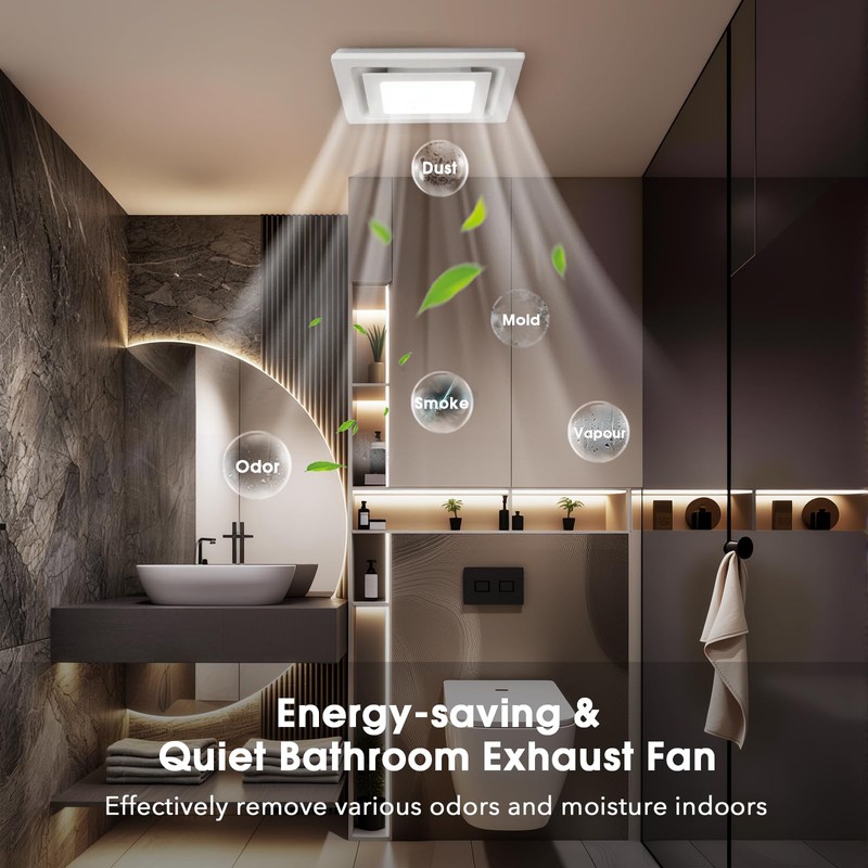 FEITON Bathroom Exhaust Fan with Light (3000K/4000K/5000K), Ceiling Mount, 110