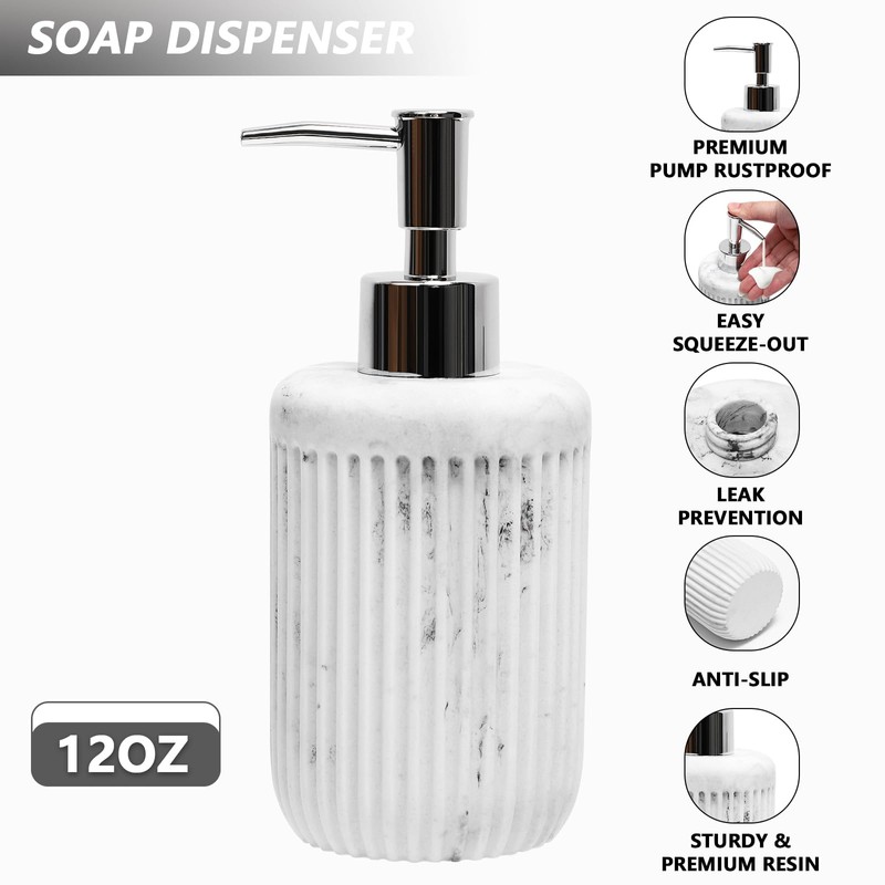Resin White Marble Bathroom Accessories Set 5 Pcs, Lotion Soap