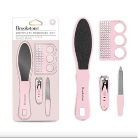 Brookstone Sleek Durable Pink Pedicure Set - Professional Podiatry Tools for Women & Girls - Giftable Travel Pedicure Kit with Professional Toenail Clippers - Elegant Packaging