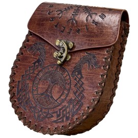 Medieval Belt Bag, Brown Nordic Embossed Belt Bag, Dragon Fenrir Wolf Leather Belt Bag, Viking Renaissance Belt Bag, Cosplay Costume Accessories for Men Women, brown