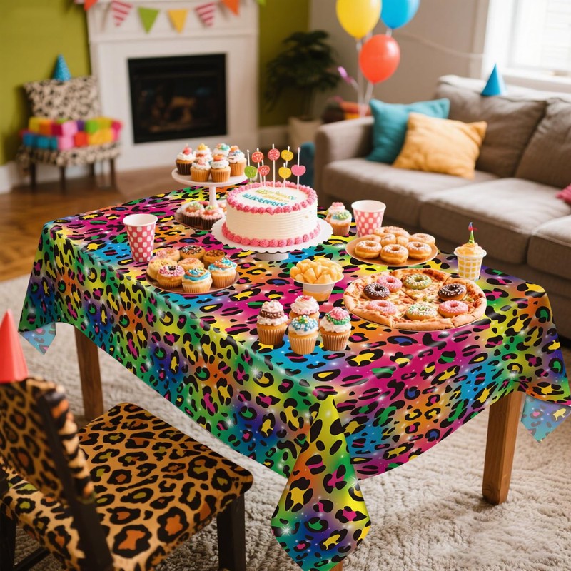 LSJDEER 4 Pack Rainbow Cheetah Party Tablecloth - Rainbow Leopard