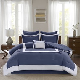 Comfort Spaces Malcom Cozy Comforter Set - Modern Trendy Design, All Season Down Alternative Bedding, Matching Shams, Hotel Deluxe Navy, Queen