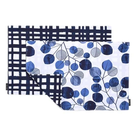 Placemats, Set of 2, 100% Cotton (11.8 x 17.7 inches (30 x 45 cm), Reversible Type, Navy Leaf