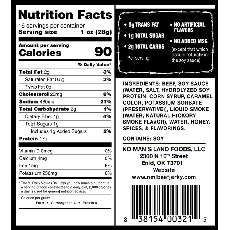 No Man’s Land Beef Jerky - Low Calorie, Low Carb,